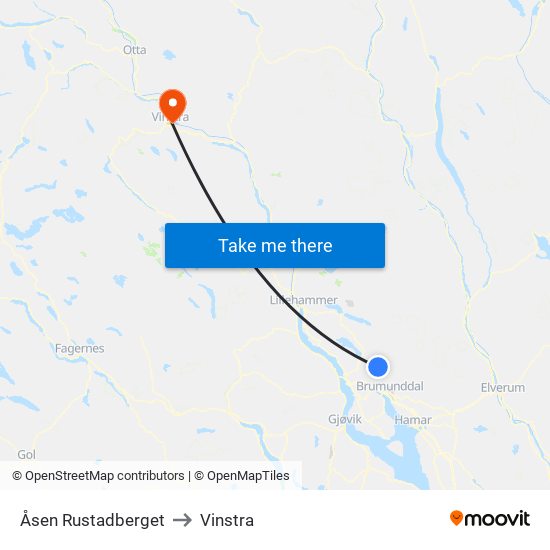 Åsen Rustadberget to Vinstra map