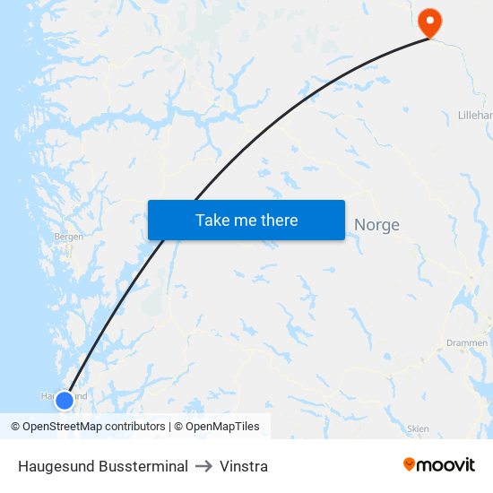 Haugesund Bussterminal to Vinstra map