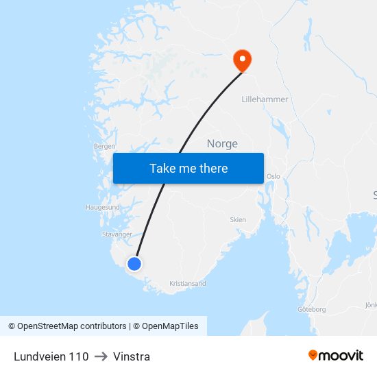 Lundveien 110 to Vinstra map