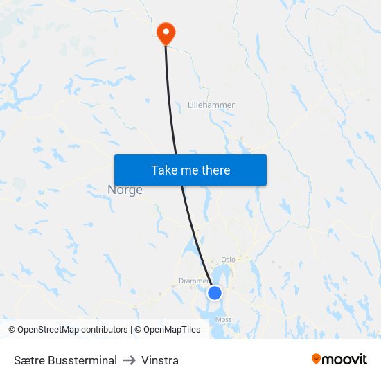 Sætre Bussterminal to Vinstra map