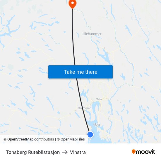 Tønsberg Rutebilstasjon to Vinstra map