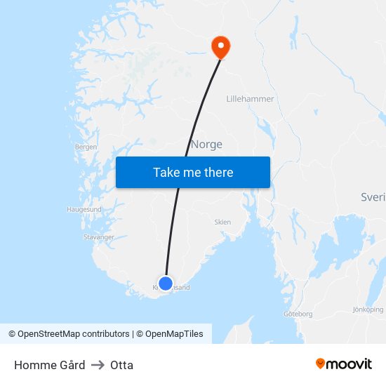 Homme Gård to Otta map