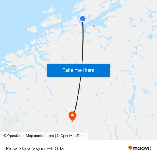 Rissa Skysstasjon to Otta map