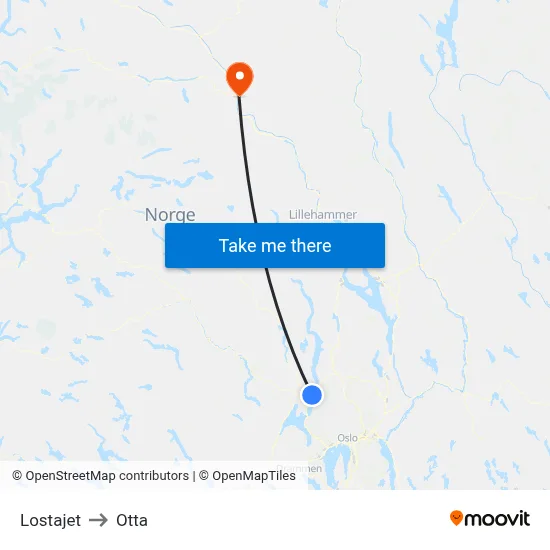 Lostajet to Otta map