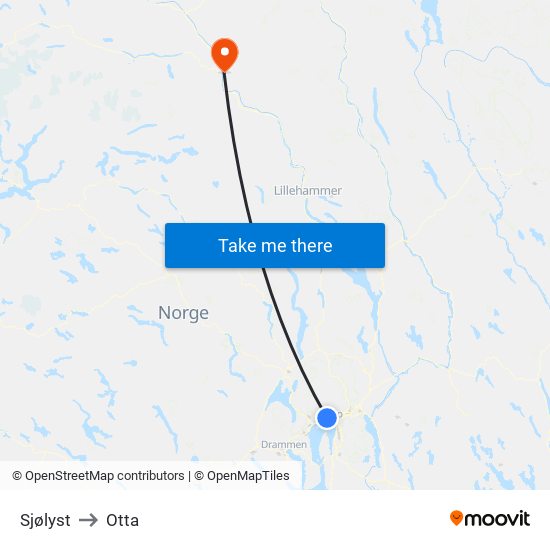 Sjølyst to Otta map