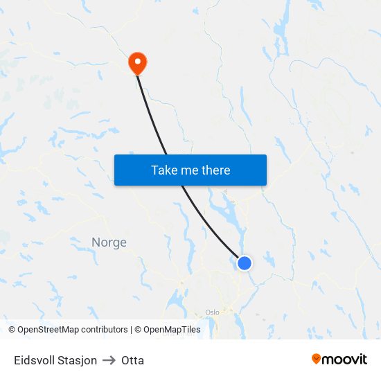 Eidsvoll Stasjon to Otta map