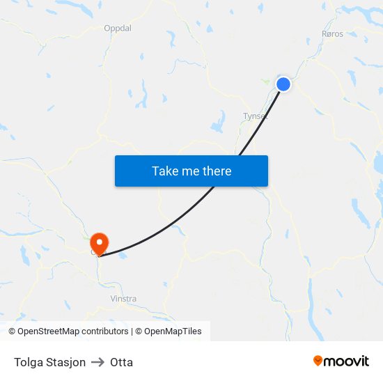 Tolga Stasjon to Otta map