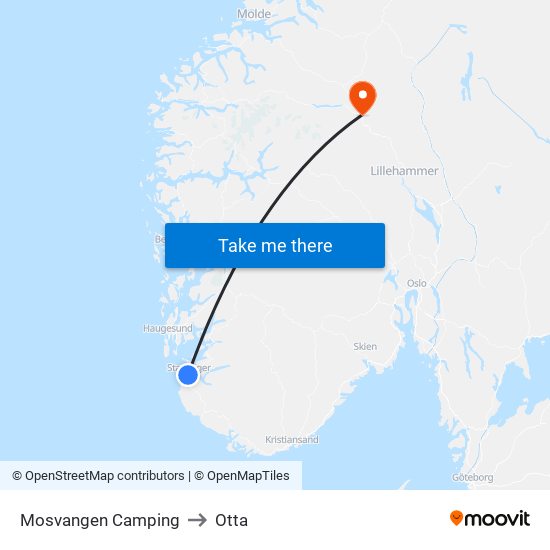 Mosvangen Camping to Otta map