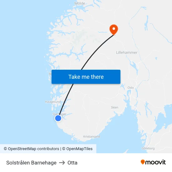 Solstrålen Barnehage to Otta map
