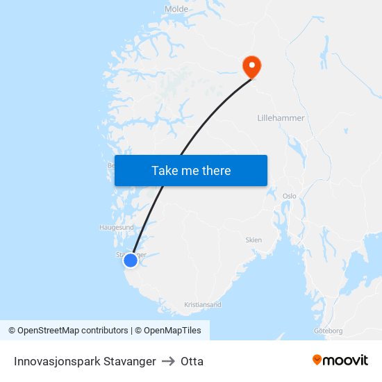 Innovasjonspark Stavanger to Otta map