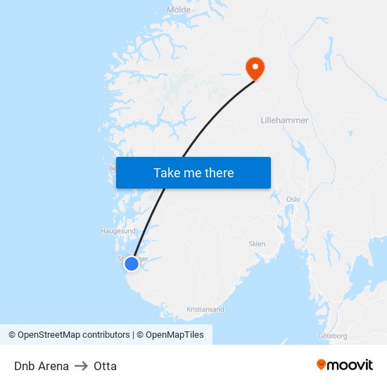 Dnb Arena to Otta map