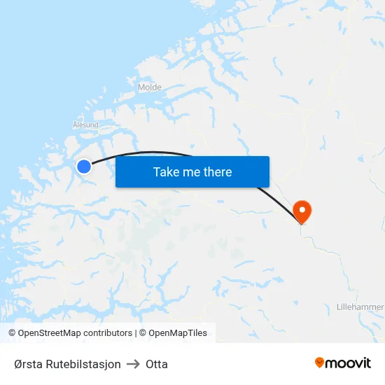 Ørsta Rutebilstasjon to Otta map