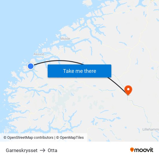 Garneskrysset to Otta map