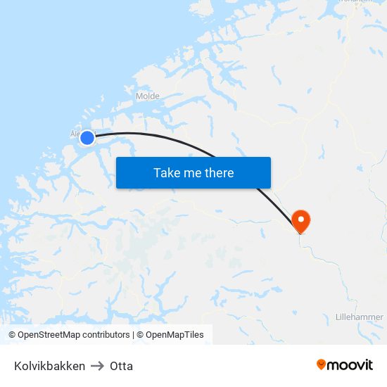 Kolvikbakken to Otta map