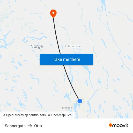 Sannergata to Otta map