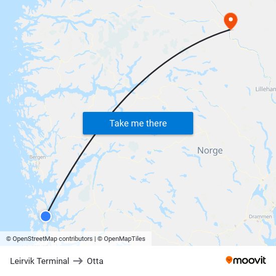 Leirvik Terminal to Otta map