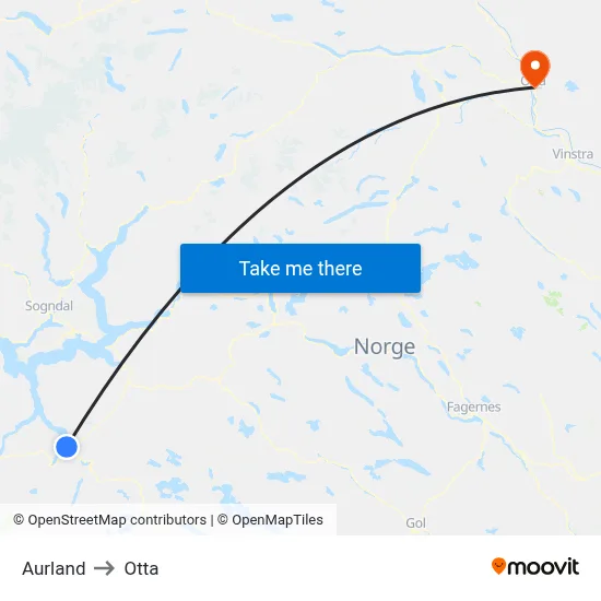 Aurland to Otta map