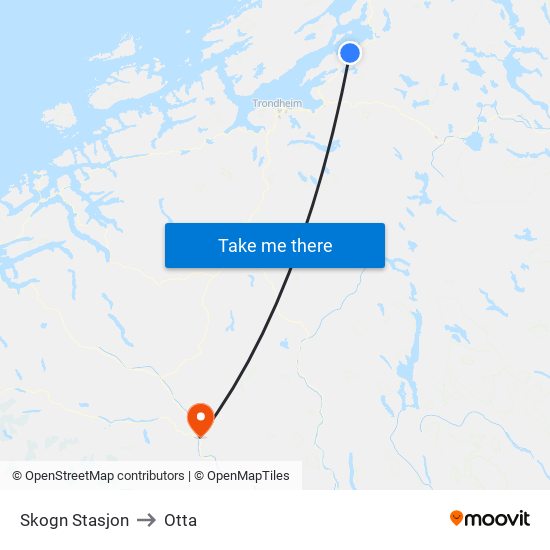 Skogn Stasjon to Otta map