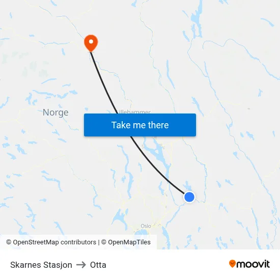 Skarnes Stasjon to Otta map