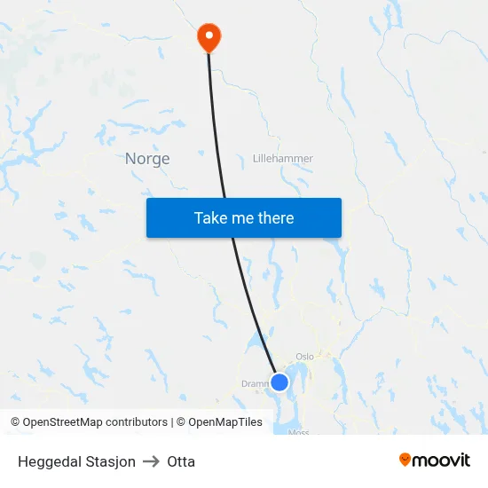 Heggedal Stasjon to Otta map