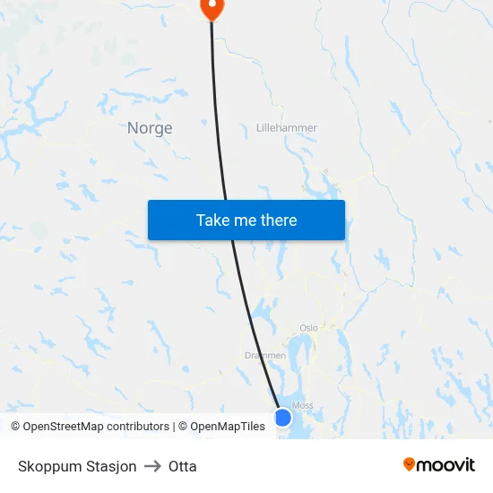 Skoppum Stasjon to Otta map