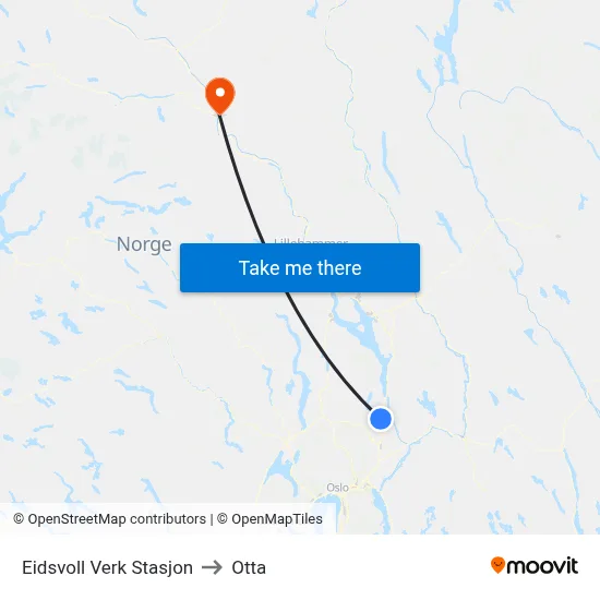 Eidsvoll Verk Stasjon to Otta map