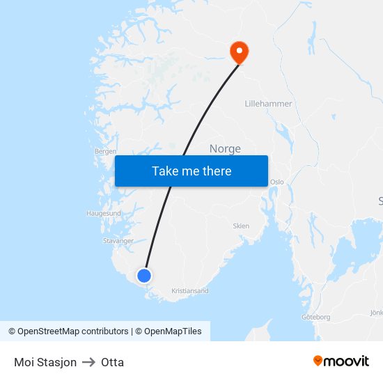 Moi Stasjon to Otta map