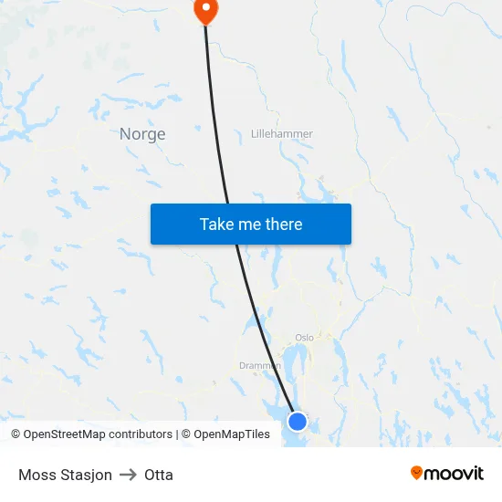 Moss Stasjon to Otta map
