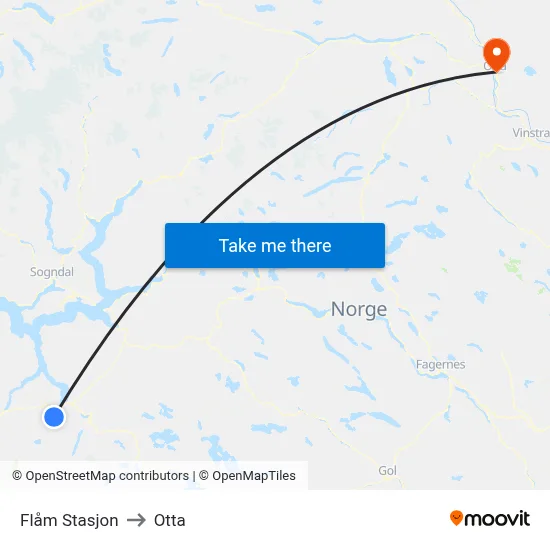 Flåm Stasjon to Otta map