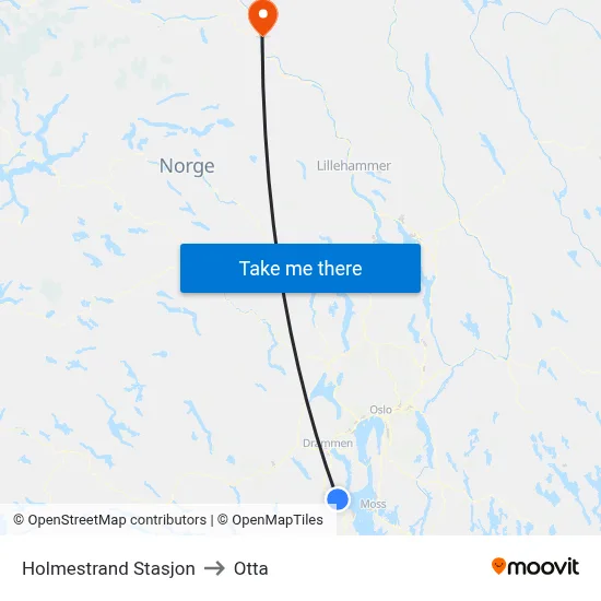 Holmestrand Stasjon to Otta map