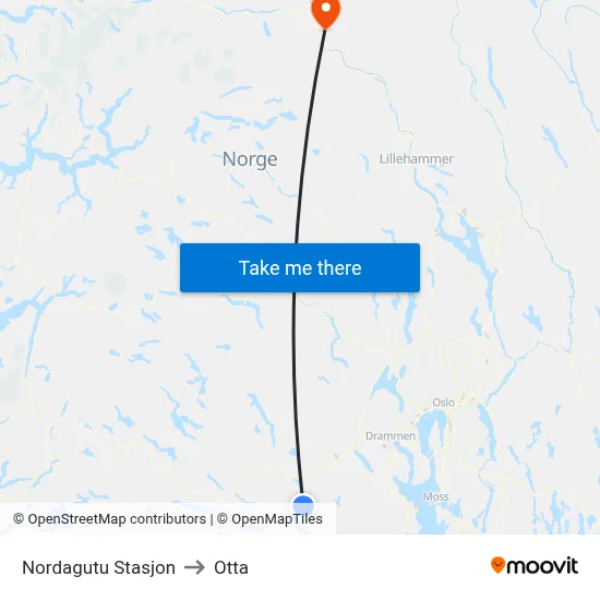 Nordagutu Stasjon to Otta map