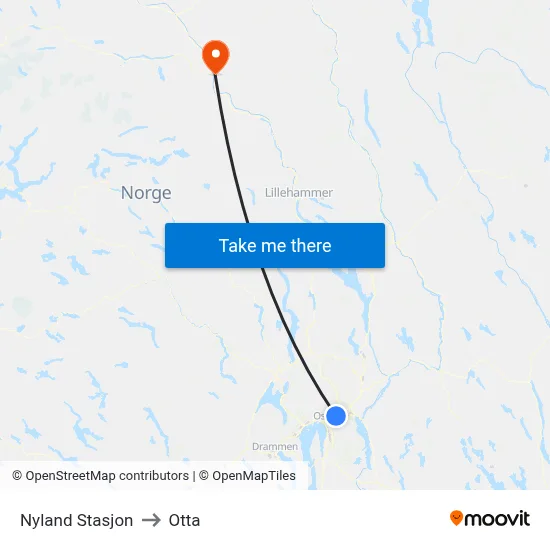 Nyland Stasjon to Otta map