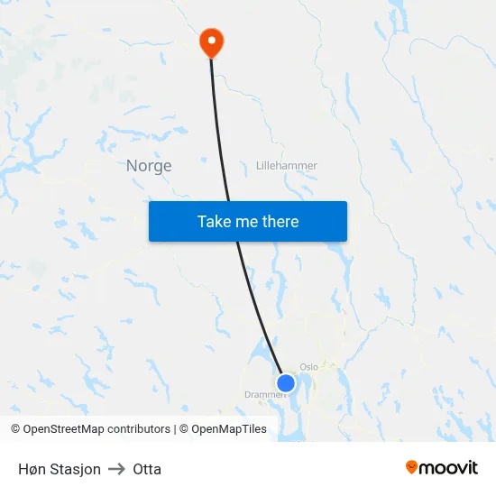 Høn Stasjon to Otta map