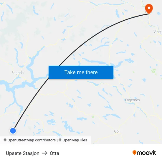 Upsete Stasjon to Otta map