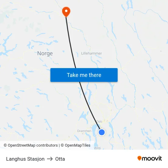 Langhus Stasjon to Otta map