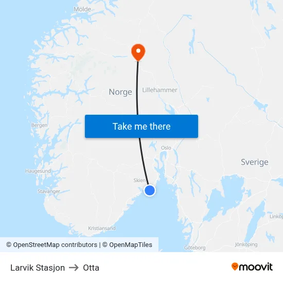 Larvik Stasjon to Otta map