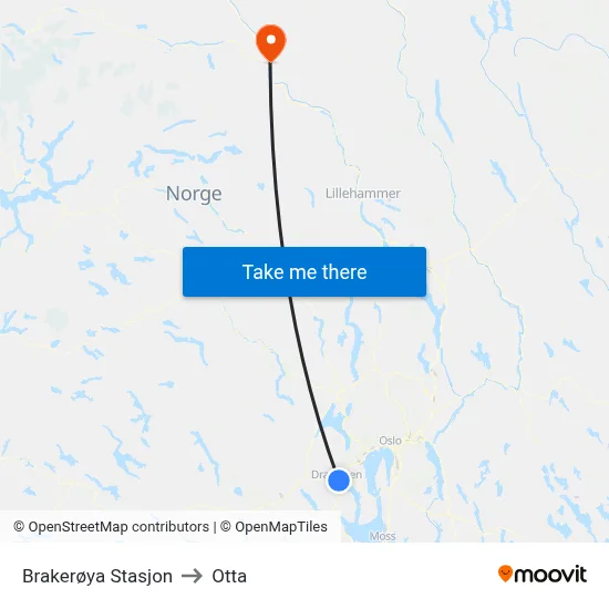 Brakerøya Stasjon to Otta map