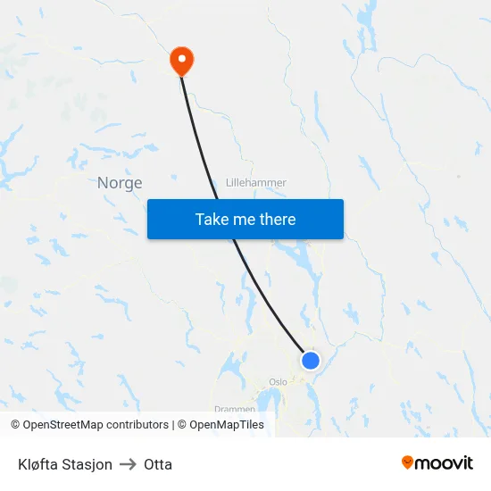 Kløfta Stasjon to Otta map