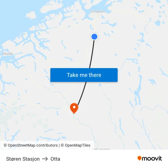 Støren Stasjon to Otta map