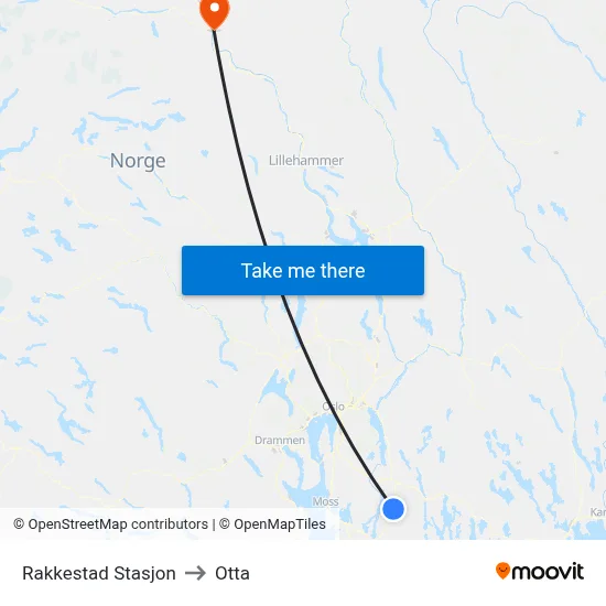 Rakkestad Stasjon to Otta map