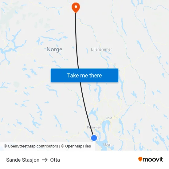 Sande Stasjon to Otta map