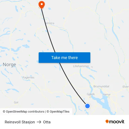 Reinsvoll Stasjon to Otta map