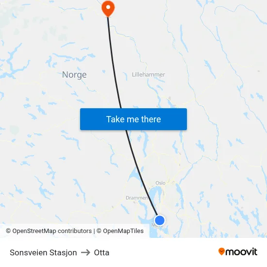 Sonsveien Stasjon to Otta map