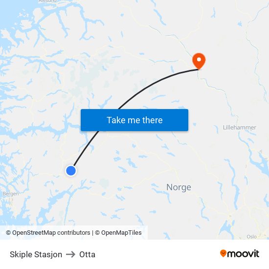 Skiple Stasjon to Otta map