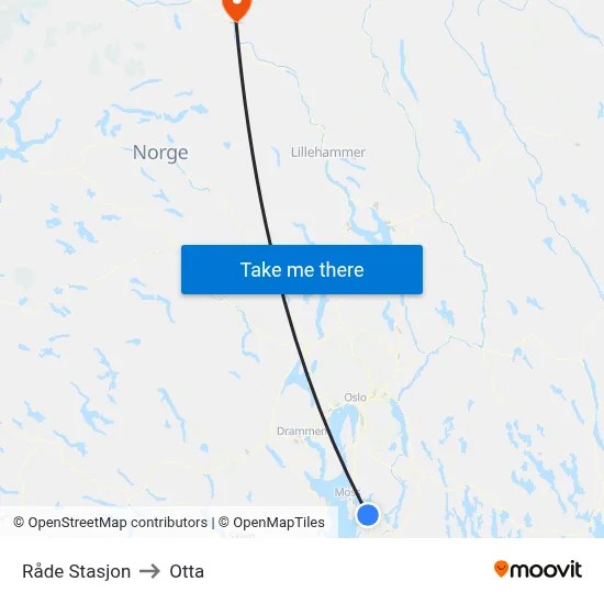 Råde Stasjon to Otta map