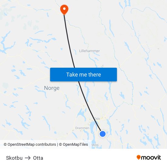 Skotbu to Otta map