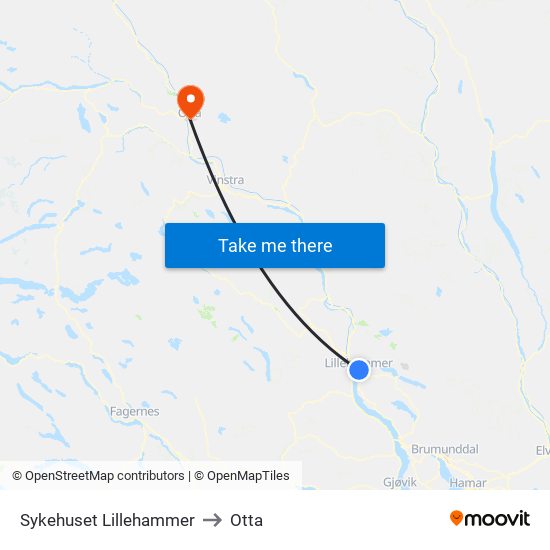 Sykehuset Lillehammer to Otta map