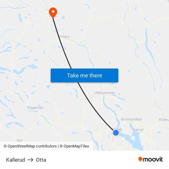 Kallerud to Otta map