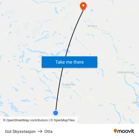 Gol Skysstasjon to Otta map