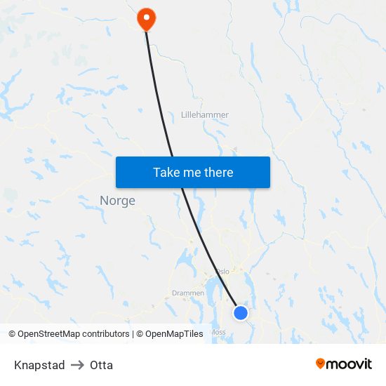 Knapstad to Otta map